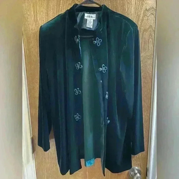 Vintage JBS LTD Jacket Womens Velvet Velour Emerald Green Size 14P Super Soft - Picture 2 of 9